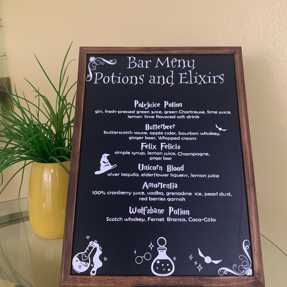 Bar Menu Harry Potter inspired